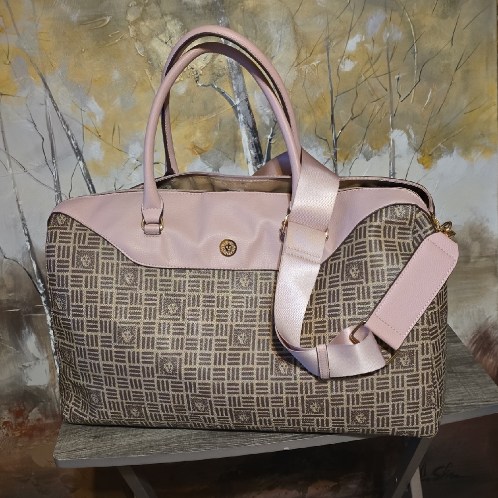 Anne Klein Elegant Pink and Brown Women's Overnight Bag - Picture 1 of 6